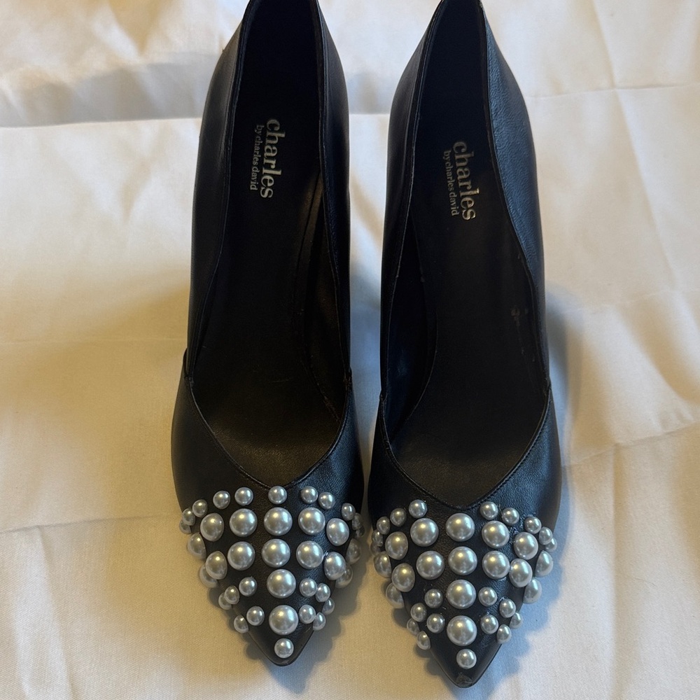 Charles by Charles David Black Heels with Pearl Accents